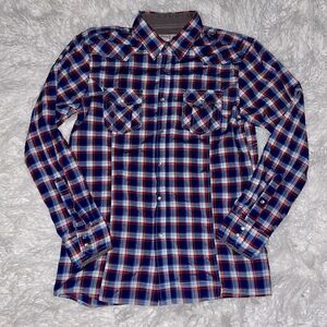 Sovereign Code Shirt Button Down Large Pearl Snap Western Style Red White Blue